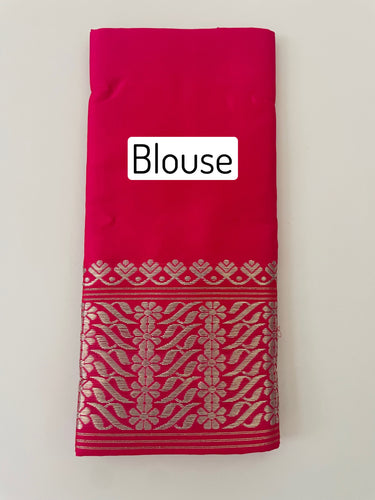 Assam Pat Mulberry Silk Saree | Bright Pink | Silver Zari | Handwoven | Silk Mark Certified | Ships from California